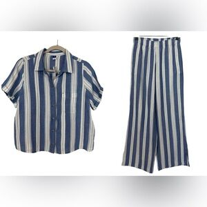 NWT Old Navy 2 Piece Set Crinkle Gauze Wide Leg Pants Button Shirt Small Tall